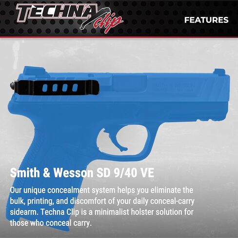 نظام إخفاء مشبك Techna لـ Smith & Wesson SD9 VE & More - مشبك مسدس فولاذي زنبركي عالي الكربون متين مع طبقة تيفلون 1500 - Ambi، مشبك حافظة مسدس سهل التركيب (أسود) in Kuwait