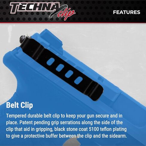 نظام إخفاء مشبك Techna لـ Smith & Wesson SD9 VE & More - مشبك مسدس فولاذي زنبركي عالي الكربون متين مع طبقة تيفلون 1500 - Ambi، مشبك حافظة مسدس سهل التركيب (أسود) in Kuwait