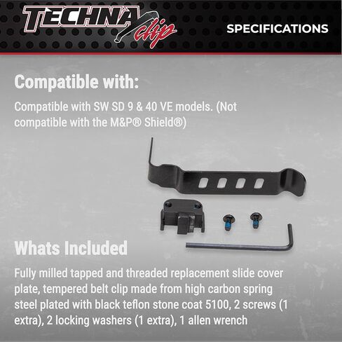 نظام إخفاء مشبك Techna لـ Smith & Wesson SD9 VE & More - مشبك مسدس فولاذي زنبركي عالي الكربون متين مع طبقة تيفلون 1500 - Ambi، مشبك حافظة مسدس سهل التركيب (أسود) in Kuwait