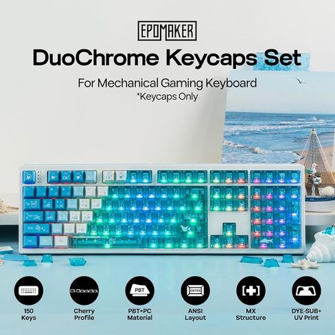 EPOMAKER DuoChrome Keycaps Set, 150 Keys, Cherry Profile, Shine Through, PBT+PC, Dye-sub, 65%/75%/TKL/96%/Full Size, Custom Keyboard Keycaps Set for Mechanical Gaming Keyboard (Blue) in Saudi Arabia