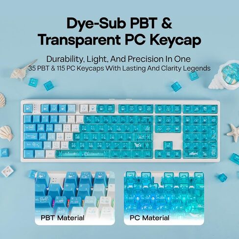 EPOMAKER DuoChrome Keycaps Set, 150 Keys, Cherry Profile, Shine Through, PBT+PC, Dye-sub, 65%/75%/TKL/96%/Full Size, Custom Keyboard Keycaps Set for Mechanical Gaming Keyboard (Blue) in Saudi Arabia
