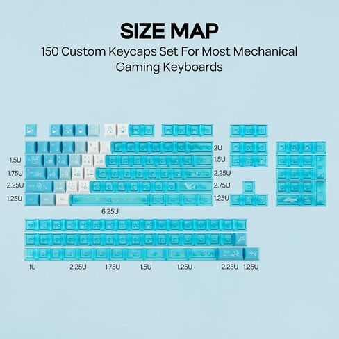 EPOMAKER DuoChrome Keycaps Set, 150 Keys, Cherry Profile, Shine Through, PBT+PC, Dye-sub, 65%/75%/TKL/96%/Full Size, Custom Keyboard Keycaps Set for Mechanical Gaming Keyboard (Blue) in Saudi Arabia