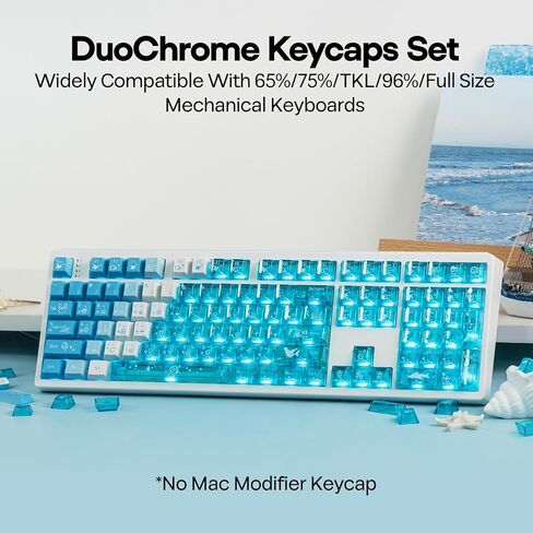 EPOMAKER DuoChrome Keycaps Set, 150 Keys, Cherry Profile, Shine Through, PBT+PC, Dye-sub, 65%/75%/TKL/96%/Full Size, Custom Keyboard Keycaps Set for Mechanical Gaming Keyboard (Blue) in Saudi Arabia