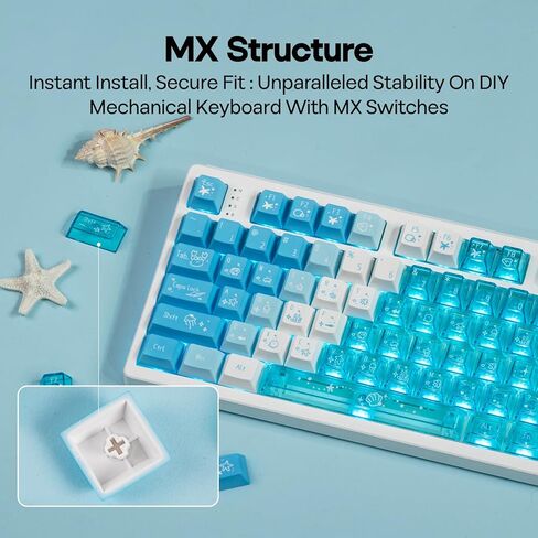 EPOMAKER DuoChrome Keycaps Set, 150 Keys, Cherry Profile, Shine Through, PBT+PC, Dye-sub, 65%/75%/TKL/96%/Full Size, Custom Keyboard Keycaps Set for Mechanical Gaming Keyboard (Blue) in Saudi Arabia