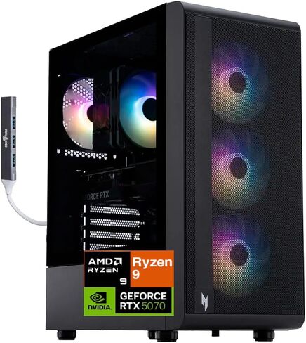 كمبيوتر مكتبي للألعاب acer Nitro 60 (AMD Ryzen 9 7900 12-Core، GeForce RTX 5070 12GB GDDR7 (988 AI Tops)، 32GB DDR5، 128GB PCIe SSD + 1TB HDD، Win 11 Home) WiFi 6 + BT، Ethernet، مع موسع منفذ USB DKZ in Kuwait