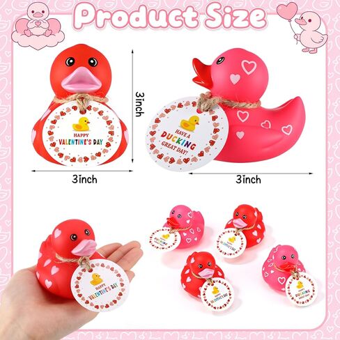 Jerify 2 Pcs 3 Inch Mini Valentine Rubber Duckies with Valentine‘S Day Gift Cards Rubber Duck Toys for Classroom Exchange Game Prizes Carnival Party Favors in Kuwait