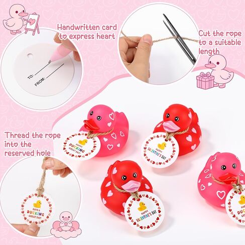 Jerify 2 Pcs 3 Inch Mini Valentine Rubber Duckies with Valentine‘S Day Gift Cards Rubber Duck Toys for Classroom Exchange Game Prizes Carnival Party Favors in Kuwait
