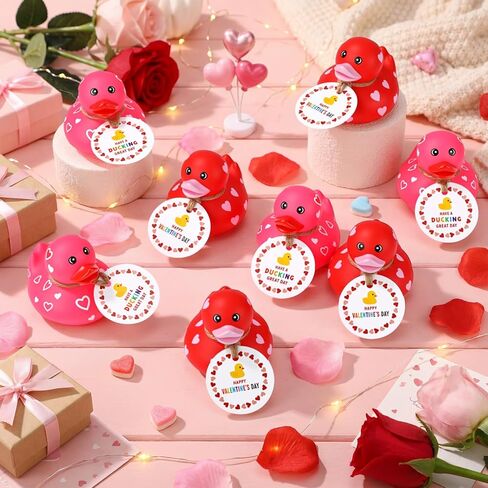 Jerify 2 Pcs 3 Inch Mini Valentine Rubber Duckies with Valentine‘S Day Gift Cards Rubber Duck Toys for Classroom Exchange Game Prizes Carnival Party Favors in Kuwait