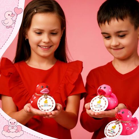 Jerify 2 Pcs 3 Inch Mini Valentine Rubber Duckies with Valentine‘S Day Gift Cards Rubber Duck Toys for Classroom Exchange Game Prizes Carnival Party Favors in Kuwait
