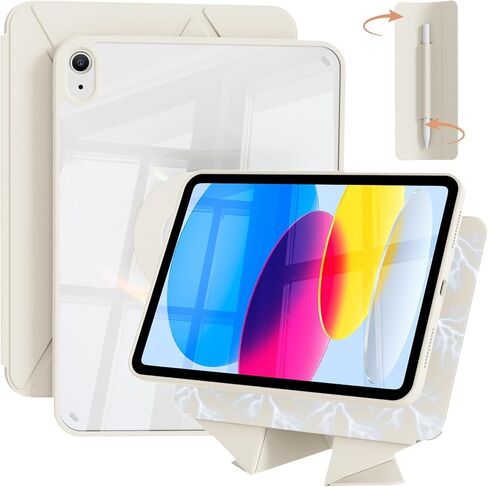 حافظة لجهاز iPad A16 الجيل الحادي عشر 11 بوصة 2025، حافظة لجهاز iPad الجيل العاشر 10.9 بوصة 2022 مع حامل أقلام، غطاء حامل قابل للطي، ظهر شفاف، ملحق مغناطيسي، زوايا متعددة، أبيض كريمي in Kuwait