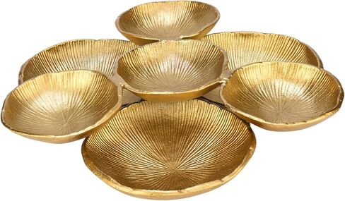Cruiser’s Caché Cluster of 4 Small Rustic Gold Metal Bowls,10" total width, Sculpted Shell Design in Saudi Arabia