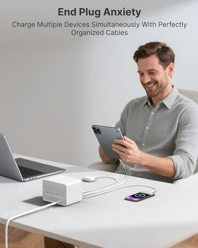Gitryin 2 Lightning، 2 شواحن حائط قابلة للسحب من النوع C مع منفذي USB A و1 شريط طاقة، ومحطة شحن سطح المكتب 12 في 1 in Kuwait