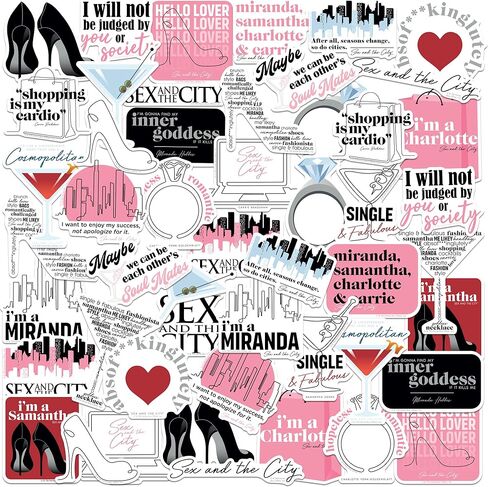مجموعة متنوعة من ملصقات الفينيل الفاخرة الكبيرة من Sex and The City مكونة من 50 قطعة - اقتباسات عصرية وملصقات مستوحاة من المدينة لأجهزة الكمبيوتر المحمول، وزجاجة المياه، وسجلات القصاصات، والكمبيوتر اللوحي، والاستخدام الداخلي والخارجي in Kuwait