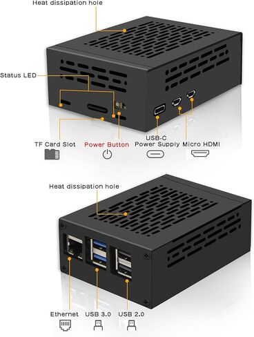 Geekworm PCIe Bottom Metal Case P580 with PD 27W USB-C Power Supply for X1005/X1002 & Raspberry Pi 5 & Active Cooler in Saudi Arabia