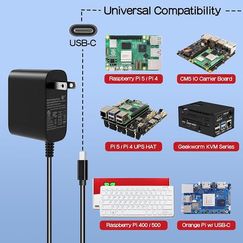 Geekworm PCIe Bottom Metal Case P580 with PD 27W USB-C Power Supply for X1005/X1002 & Raspberry Pi 5 & Active Cooler in Saudi Arabia