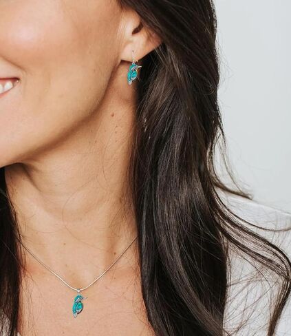 Genuine Bird Turquoise and Amber Stone Jewelry Set for Women, Sterling Silver Native American Necklace Dangle Earrings Western Jewelry in Saudi Arabia