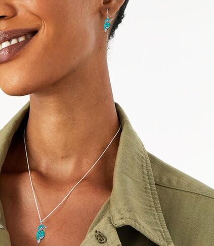Genuine Bird Turquoise and Amber Stone Jewelry Set for Women, Sterling Silver Native American Necklace Dangle Earrings Western Jewelry in Saudi Arabia