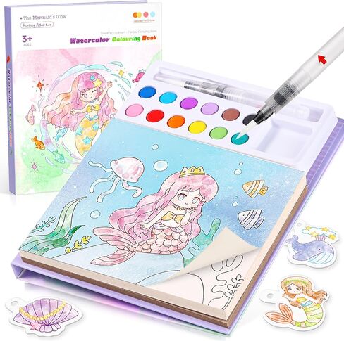 Accevo الطلاء مع كتب التلوين المائية للأطفال الصغار، موضوع يونيكورن خالية من الفوضى أوراق الرسم بالألوان المائية للأطفال مجموعة الطلاء بالألوان المائية الفن والحرف اللعب هدية عيد ميلاد عيد الميلاد للأعمار 3-5، 4-8 in Kuwait