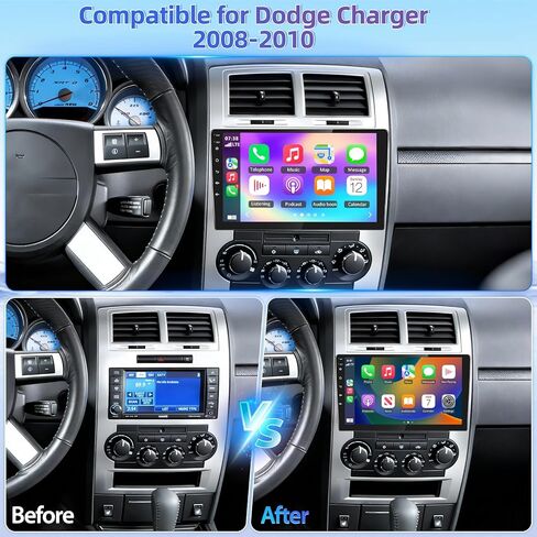 راديو ستيريو للسيارة مزدوج الدين لسيارة دودج تشارجر 2008-2010 مع CarPlay Android Auto اللاسلكي، شاشة لمس 10 بوصة راديو السيارة يدعم WiFi GPS بلوتوث مرآة رابط كاميرا احتياطية MIC in Kuwait