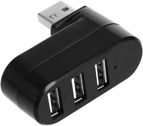 USB Port Splitter, 3 Ports USB 2.0 Rotatable HUB, USB to 3USB Converter 90° 180° 270° Degree for PC Laptop Notebook Tablet (Black) in Saudi Arabia