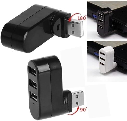 USB Port Splitter, 3 Ports USB 2.0 Rotatable HUB, USB to 3USB Converter 90° 180° 270° Degree for PC Laptop Notebook Tablet (Black) in Saudi Arabia