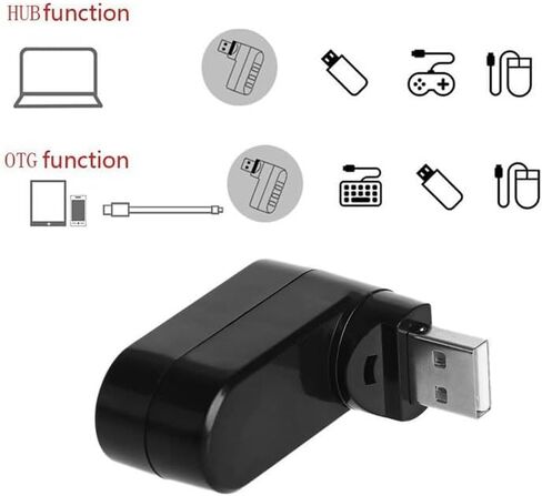 USB Port Splitter, 3 Ports USB 2.0 Rotatable HUB, USB to 3USB Converter 90° 180° 270° Degree for PC Laptop Notebook Tablet (Black) in Saudi Arabia