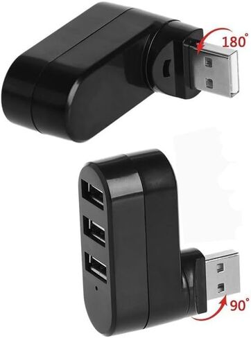 USB Port Splitter, 3 Ports USB 2.0 Rotatable HUB, USB to 3USB Converter 90° 180° 270° Degree for PC Laptop Notebook Tablet (Black) in Saudi Arabia