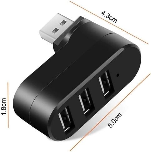 USB Port Splitter, 3 Ports USB 2.0 Rotatable HUB, USB to 3USB Converter 90° 180° 270° Degree for PC Laptop Notebook Tablet (Black) in Saudi Arabia