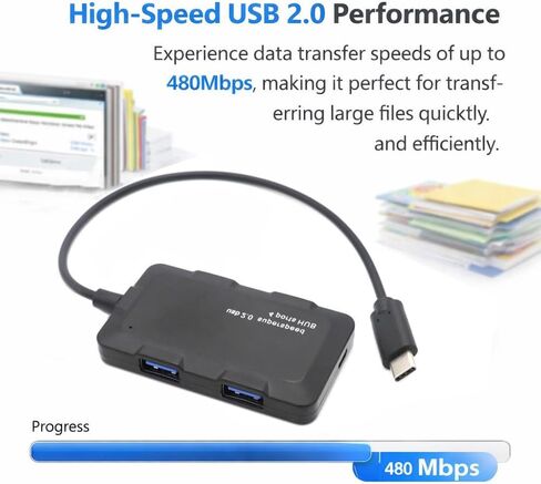 موزع USB C 2.0 4 في 1 مع كابل 30 سم، موسع موزع USB C بـ 4 منافذ لأجهزة الكمبيوتر المحمول والكمبيوتر الشخصي وسطح المكتب ومحرك الأقراص المحمول والمزيد، ونقل البيانات عالي السرعة، أسود in Kuwait