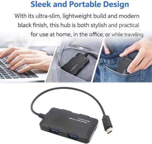 موزع USB C 2.0 4 في 1 مع كابل 30 سم، موسع موزع USB C بـ 4 منافذ لأجهزة الكمبيوتر المحمول والكمبيوتر الشخصي وسطح المكتب ومحرك الأقراص المحمول والمزيد، ونقل البيانات عالي السرعة، أسود in Kuwait