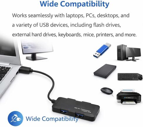 موزع USB C 2.0 4 في 1 مع كابل 30 سم، موسع موزع USB C بـ 4 منافذ لأجهزة الكمبيوتر المحمول والكمبيوتر الشخصي وسطح المكتب ومحرك الأقراص المحمول والمزيد، ونقل البيانات عالي السرعة، أسود in Kuwait