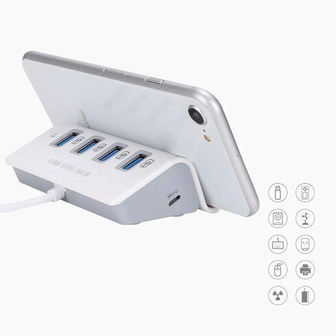 ASHATA 4 Port USB Hub متعدد الواجهات OTG Hub محول للهاتف اللوحي سطح المكتب USB C Hub، USB C إلى USB 2.0 HUB لنظام التشغيل، Linux وأنظمة التشغيل الأخرى، أبيض in Kuwait
