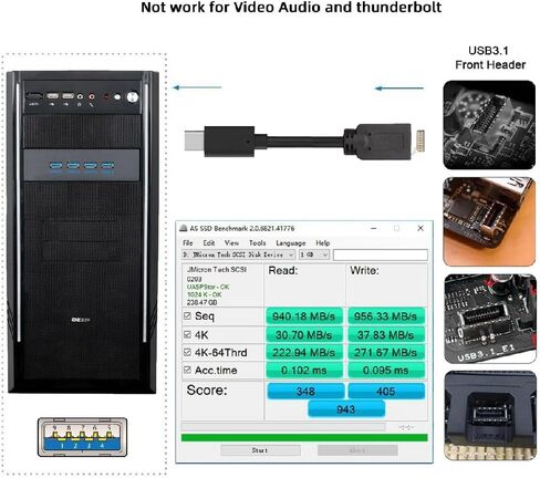 Xiwai 10Gbps 4 Ports HUB Front Panel USB 3.1 Type-A & Type-C to Motherboard Type-E Connector Cable 10Gbps for 5.25" CD-ROM Bay Tray in Saudi Arabia