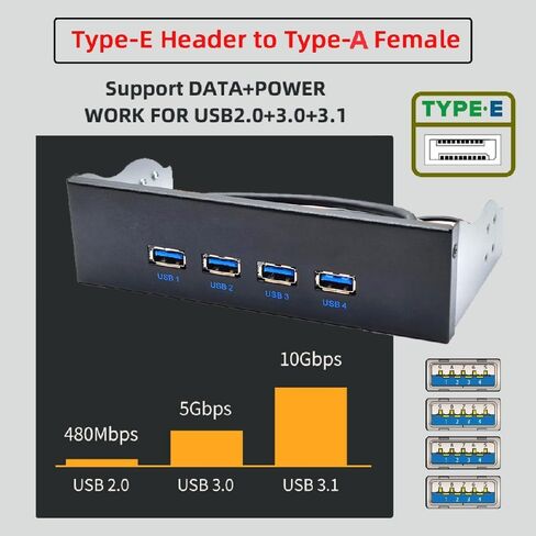 Xiwai 10Gbps 4 Ports HUB Front Panel USB 3.1 Type-A & Type-C to Motherboard Type-E Connector Cable 10Gbps for 5.25" CD-ROM Bay Tray in Saudi Arabia