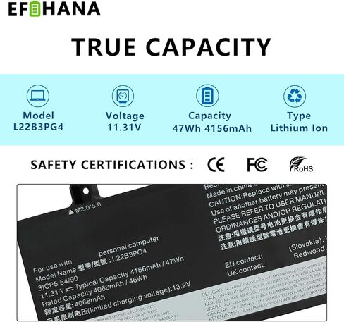 L22B3PG4 47Wh Laptop Battery Replacement for Lenovo ThinkPad E14 Gen 5 2023/Gen 6 2024/E16 Gen 1 2023/Gen 2 2024 Series SB11K63026 5B11K63022 SB11N46023 5B11N45978 L22X3PG4 L22M3PG4 L22D3PG4 11.31V in Saudi Arabia