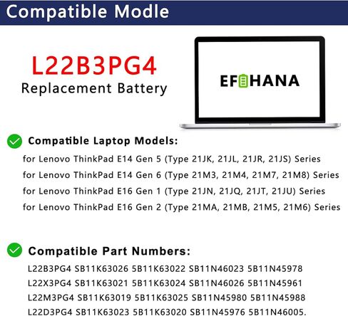 L22B3PG4 47Wh Laptop Battery Replacement for Lenovo ThinkPad E14 Gen 5 2023/Gen 6 2024/E16 Gen 1 2023/Gen 2 2024 Series SB11K63026 5B11K63022 SB11N46023 5B11N45978 L22X3PG4 L22M3PG4 L22D3PG4 11.31V in Saudi Arabia