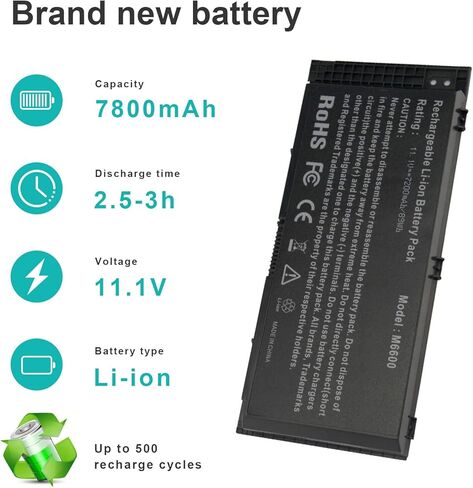 يتوهم شراء بطارية كمبيوتر محمول جديدة لأجهزة Dell Precision M4800 M6600 M6800 FV993 FJJ4W PG6RC 7DWMT JHYP2 K4RDX 9-Cell 11.1V 7800mAh in Kuwait