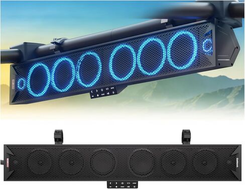 GoHawk 34 Inch UTV Sound Bar, 8-Speaker Bluetooth ATV Sound Bar with RGB Lights, IP66 Waterproof SXS & Golf Cart Sound bar Compatible with Polaris RZR Can-Am w/FM Radio, Fits 1.5"–2.25" Roll Cages in Kuwait