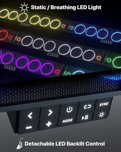 GoHawk 34 Inch UTV Sound Bar, 8-Speaker Bluetooth ATV Sound Bar with RGB Lights, IP66 Waterproof SXS & Golf Cart Sound bar Compatible with Polaris RZR Can-Am w/FM Radio, Fits 1.5"–2.25" Roll Cages in Kuwait