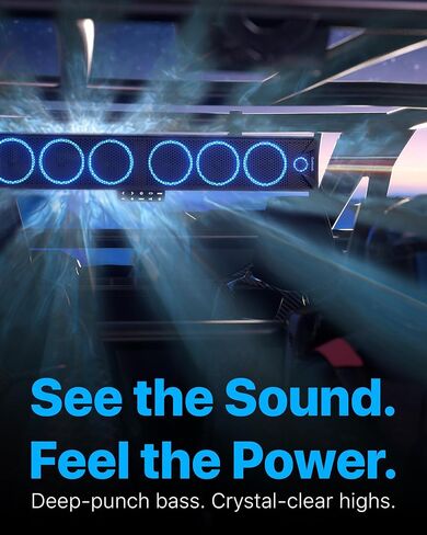 GoHawk 34 Inch UTV Sound Bar, 8-Speaker Bluetooth ATV Sound Bar with RGB Lights, IP66 Waterproof SXS & Golf Cart Sound bar Compatible with Polaris RZR Can-Am w/FM Radio, Fits 1.5"–2.25" Roll Cages in Kuwait