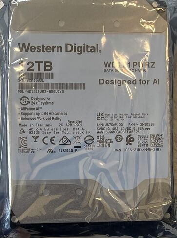 محرك الأقراص الصلبة الداخلي ويسترن ديجيتال 12 تيرابايت WD Purple للمراقبة - SATA 6 جيجابايت/ثانية، ذاكرة تخزين مؤقت 256 ميجابايت، 3.5 بوصة - WD121PURZ (متجدد) in Saudi Arabia