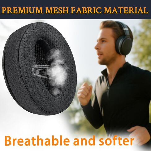 SOULWIT Mesh Fabric Earpads Replacement for Sennheiser HD 4.50BT/HD 4.50BTNC/HD4.50SE/HD4.40BT/HD4.30G/HD4.20S/HD458BT/HD 450/HD450BT/HD400S/HD350BT/Adapt 360(MB 360 UC)/Adapt 361 - Black in Saudi Arabia