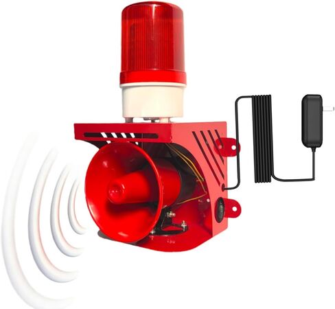 إنذار صفارة إنذار صناعي AC110V ضوء ستروب - 120 ديسيبل بوق عالٍ وضوء تحذير منارة حمراء، إنذار أمان داخلي/خارجي مقاوم للماء للطوارئ، المصنع، المكتب، الحرائق، الإعصار، الدخلاء، رادع الحيوانات in Kuwait