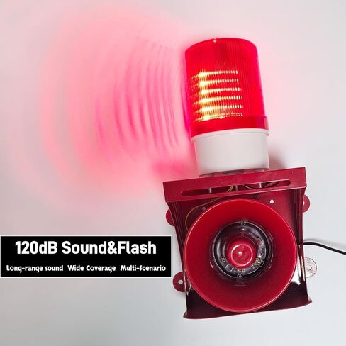 إنذار صفارة إنذار صناعي AC110V ضوء ستروب - 120 ديسيبل بوق عالٍ وضوء تحذير منارة حمراء، إنذار أمان داخلي/خارجي مقاوم للماء للطوارئ، المصنع، المكتب، الحرائق، الإعصار، الدخلاء، رادع الحيوانات in Kuwait