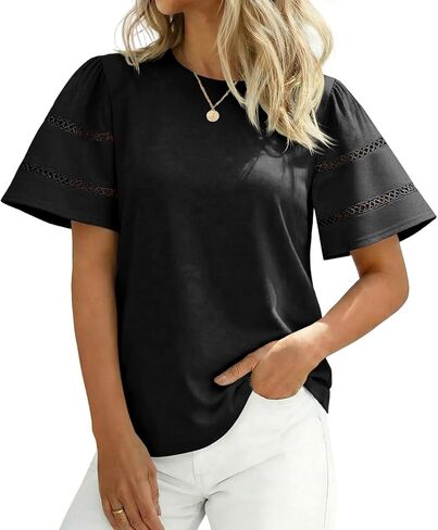 Tankaneo Womens Eyelet Short Sleeve Tops Trendy Casual Loose Fit Tunics Crewneck Summer T Shirts in Saudi Arabia