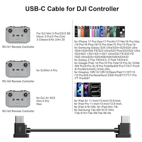 كابل تحكم عن بعد USB C إلى USB-C بطول 1 قدم لـ DJI Mavic 3 Mini 2 Mini 3 Pro Air 2S Mavic Air 2 DJI RC-N1 RC Pro لهاتف iPhone 17 Air 16 Pro Plus/Galaxy S25 S24 Type C كابل بيانات OTG (موصل C) in Saudi Arabia
