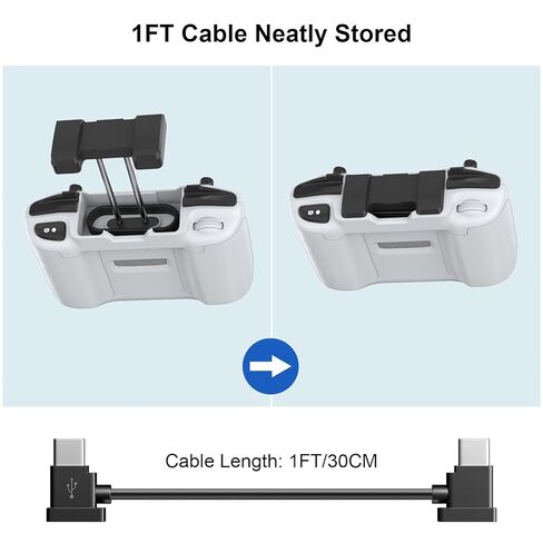 كابل تحكم عن بعد USB C إلى USB-C بطول 1 قدم لـ DJI Mavic 3 Mini 2 Mini 3 Pro Air 2S Mavic Air 2 DJI RC-N1 RC Pro لهاتف iPhone 17 Air 16 Pro Plus/Galaxy S25 S24 Type C كابل بيانات OTG (موصل C) in Saudi Arabia