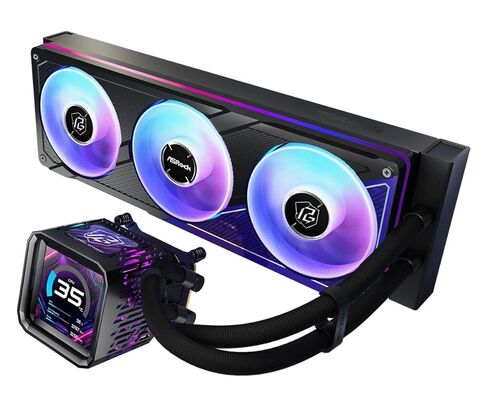 ASRock Phantom Gaming 360 LCD All-in-One CPU Liquid Cooler, 3.4" Full-Color LCD Display, 3-Phase Pump, Dual-Inlet, 360mm Radiator, 0dB Mode, 6-Year Warranty in Saudi Arabia