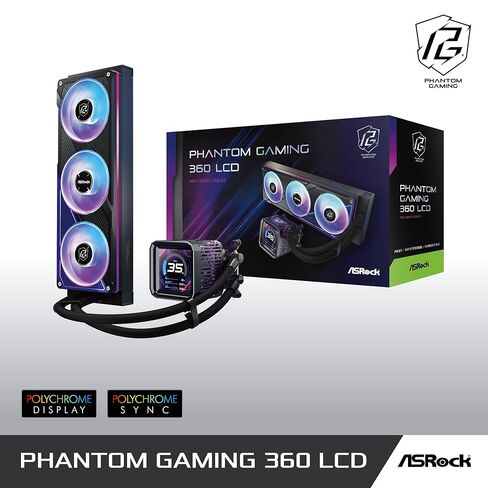 ASRock Phantom Gaming 360 LCD All-in-One CPU Liquid Cooler, 3.4" Full-Color LCD Display, 3-Phase Pump, Dual-Inlet, 360mm Radiator, 0dB Mode, 6-Year Warranty in Saudi Arabia