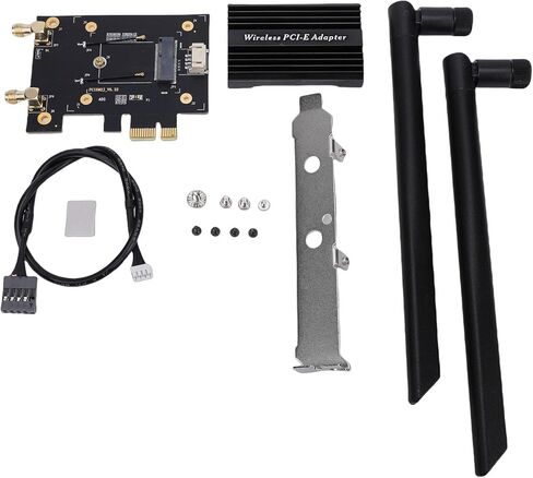 محول M.2 NGFF إلى PCIe WiFi، بطاقة شبكة لاسلكية بنطاق 2.4 جيجا هرتز 5 جيجا هرتز 6 جيجا هرتز مع هوائيات مزدوجة 8dBi ومشتت حراري، للكمبيوتر المكتبي OS X in Kuwait